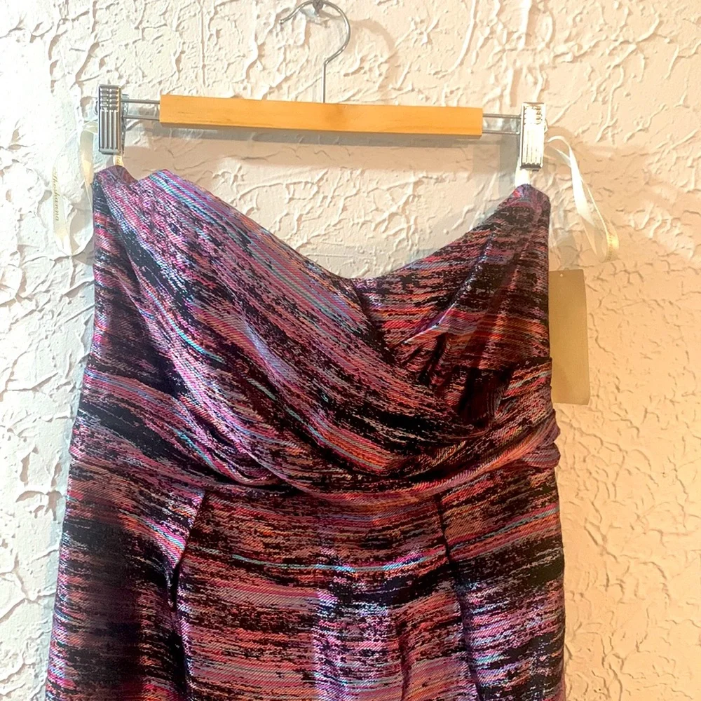 Shoshanna NEW Strapless Dress 10 Black Purple Multi Wedding Guest Cocktail